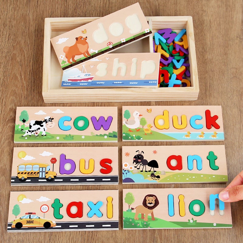 Children'S Wooden Box Word Spelling Game English Alphabet Early Education Cognitive Spelling Kindergarten Wooden Educational Toys - Image 3